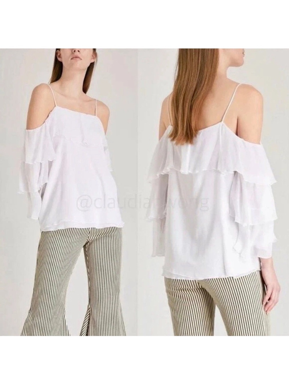 Alice + Olivia White Cold-Shoulder Ruffle Camisole